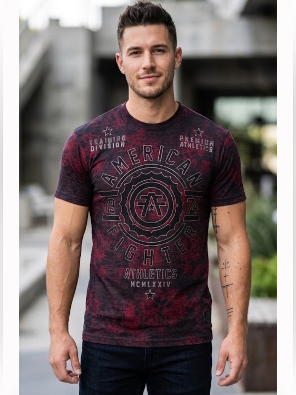 American Fighter Red and Black Graphic Athletic Tee